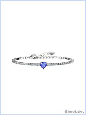 Sterling Silver Tennis Bracelet 14K White Gold Plated AAAAA+ CZ Heart Charm
